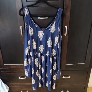 Xhilaration Blue and White Pleated Mini Dress